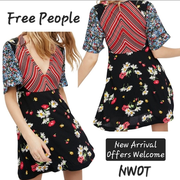 Free People Dresses & Skirts - Free People Multicolor Floral and Striped Mini Dress. NWOT Size 2